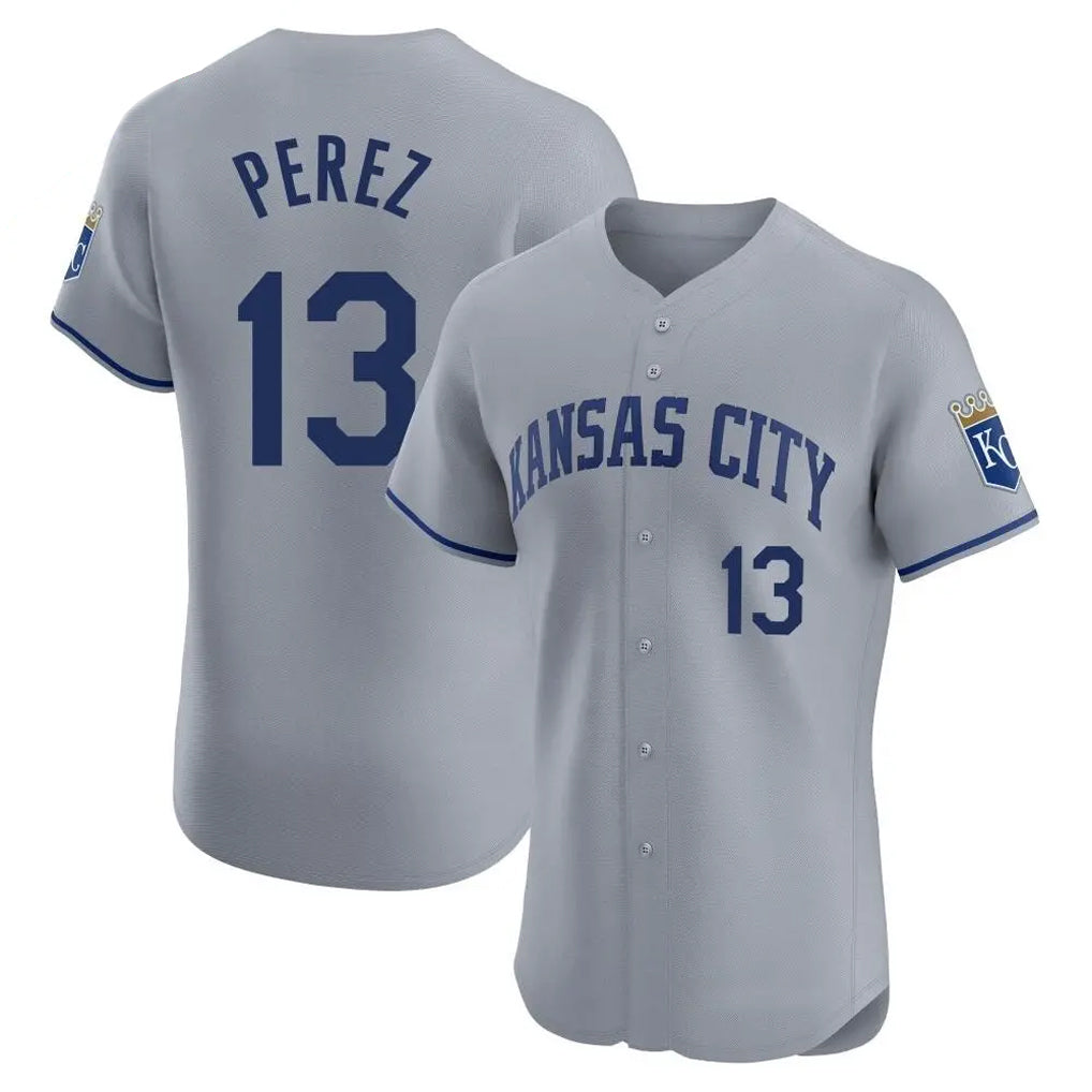 Choea KC.Royals #13 Salvador Perez Player Gray Limited Elite Home Stitched Jerseys