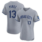Choea KC.Royals #13 Salvador Perez Player Gray Limited Elite Home Stitched Jerseys