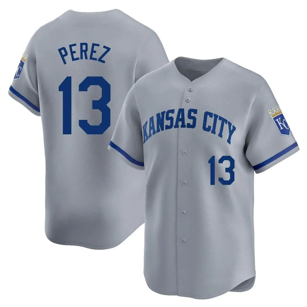 Choea KC.Royals #13 Salvador Perez Player Gray Limited Home Stitched Jerseys