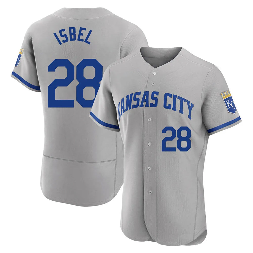 Choea KC.Royals #28 Kyle Isbel Player Gray Limited Elite Home Game Stitched Jerseys