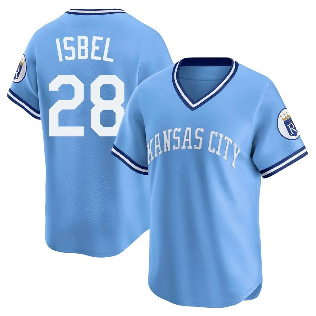 Choea KC.Royals #28 Kyle Isbel Player Light Blue Limited Throwback Cooperstown Collection T-shirt Stitched Jerseys