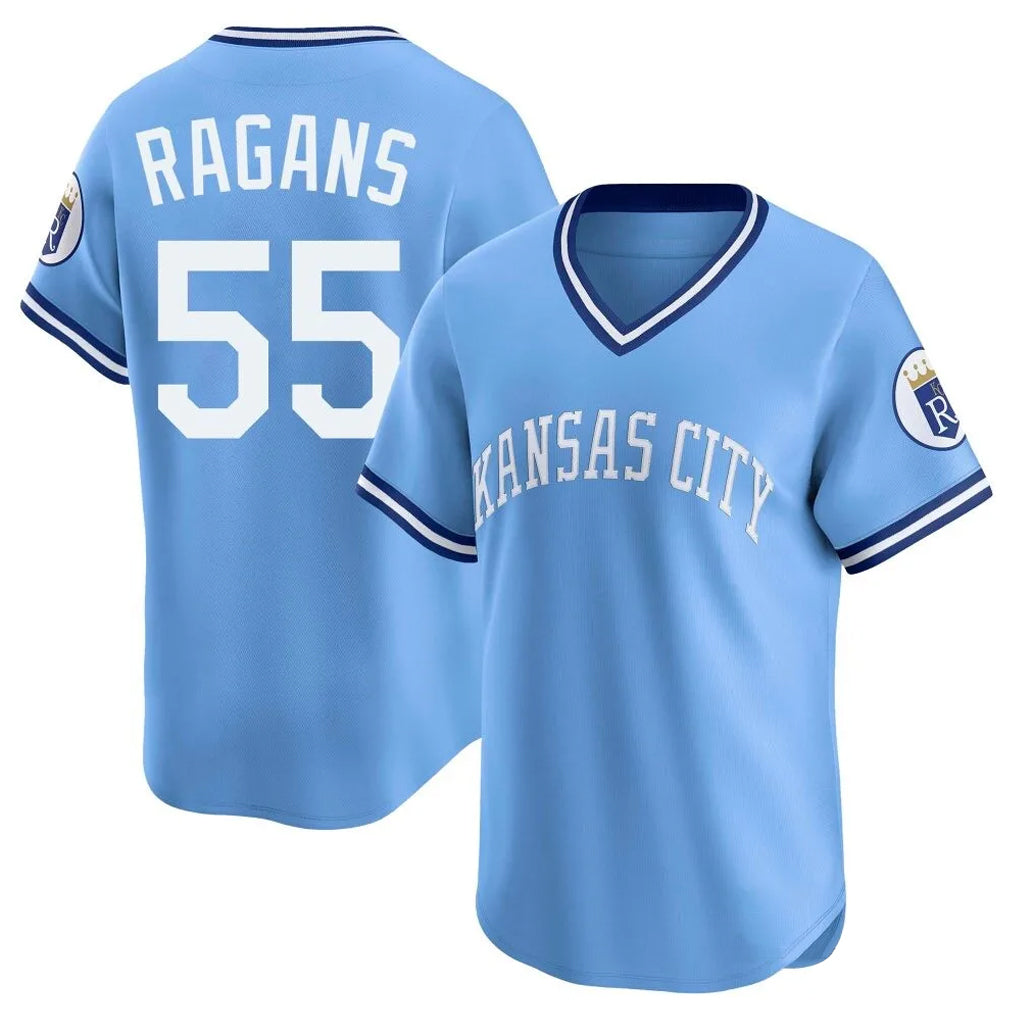 Choea KC.Royals #55 Cole Ragans Player Light Blue Limited Throwback Cooperstown Collection T-shirt Stitched Jerseys