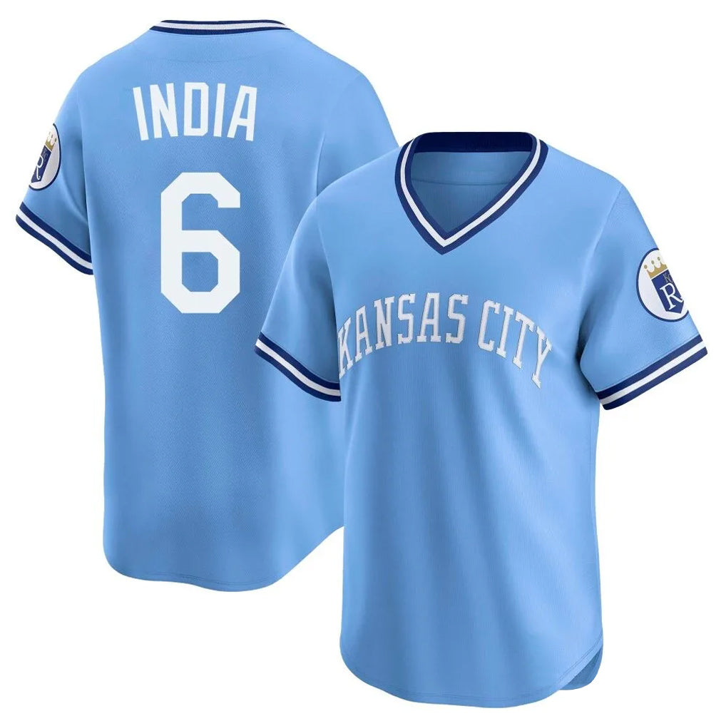 Choea KC.Royals #6 Jonathan India Player Light Blue Limited Throwback Cooperstown Collection T-shirt Stitched Jerseys