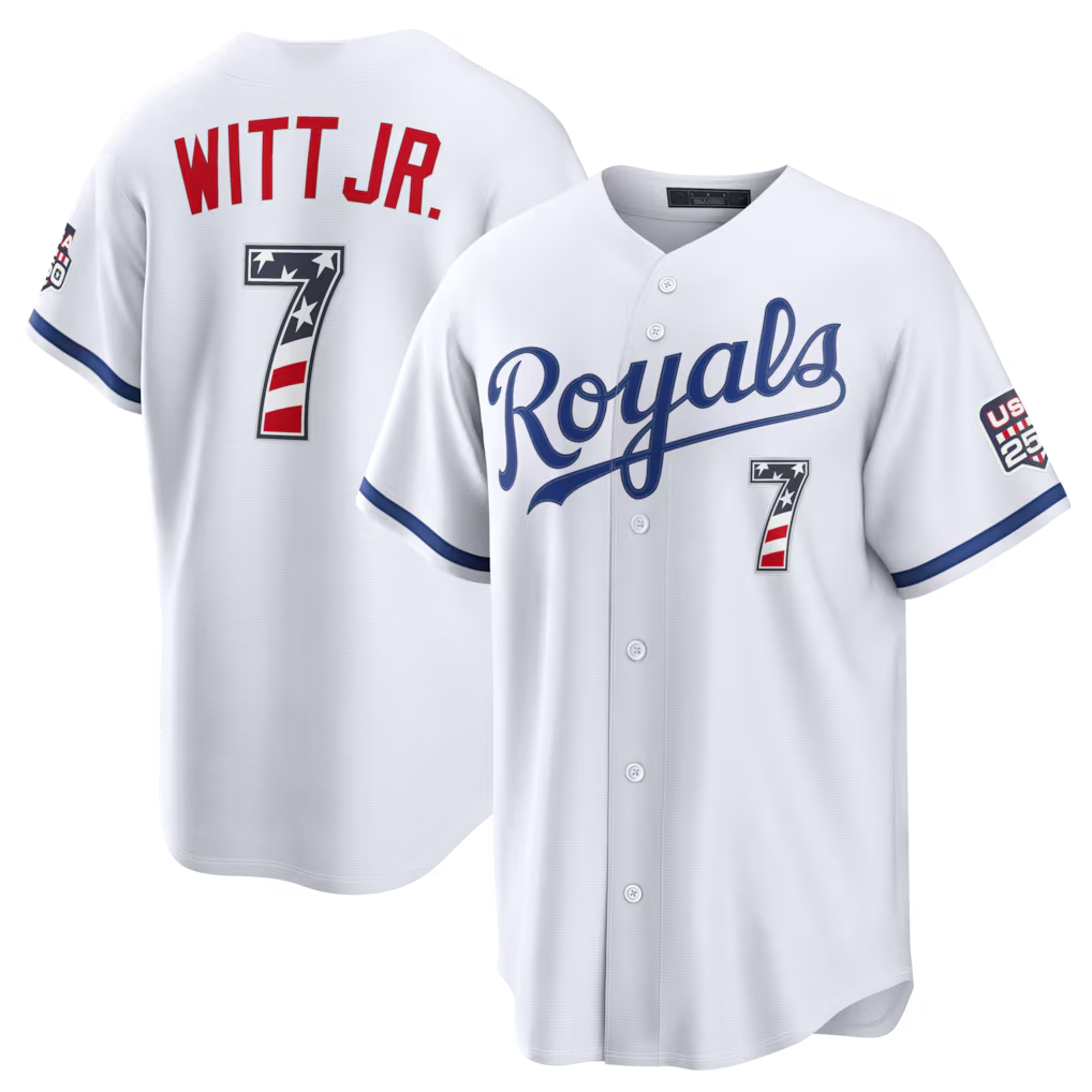 Choea KC.Royals #7 Bobby Witt Jr. White USA 250 Fourth of July Home Stadium Jersey