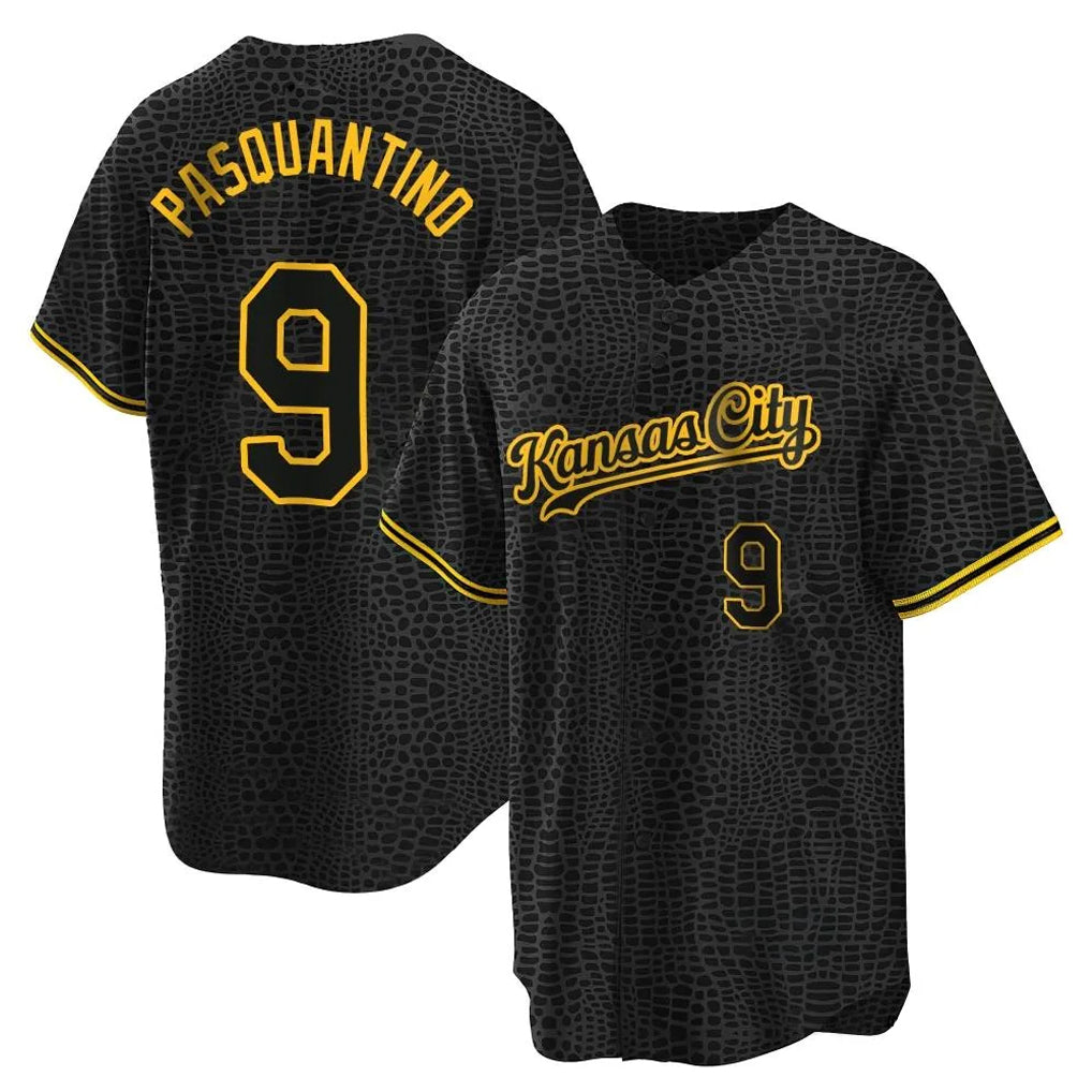 Choea KC.Royals #9 Vinnie Pasquantino Player Black Snake Skin City Game Stitched Jerseys