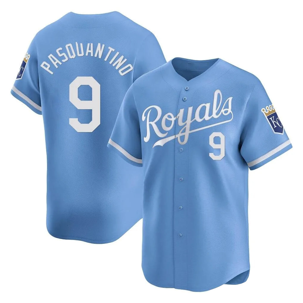 Choea KC.Royals #9 Vinnie Pasquantino Player Light Blue Alt Limited Home Stitched Jerseys