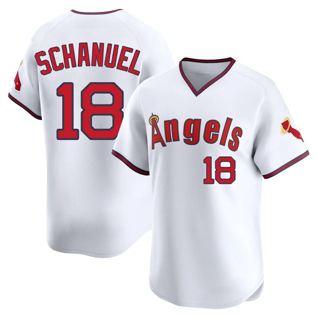 Choea LA.Angels #18 Nolan Schanuel Player White T-shirt Home Limited Stitched Jerseys