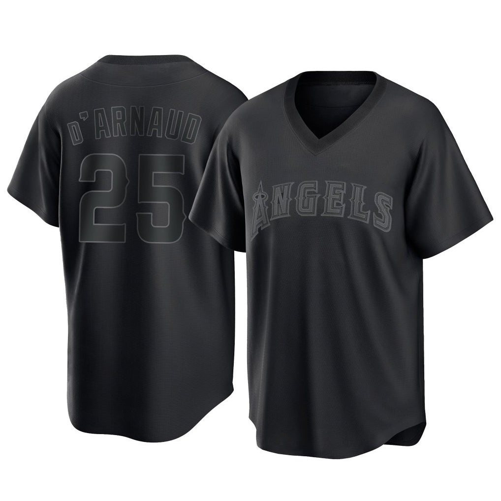Choea LA.Angels #25 Travis d'Arnaud Player Black Pitch Fashion T-shirt Stitched Jerseys