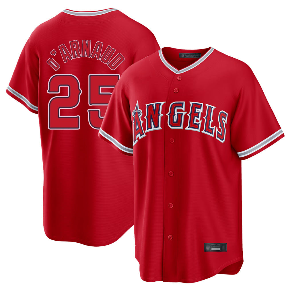 Choea LA.Angels #25 Travis d'Arnaud Player Red Home Game Stitched Jerseys