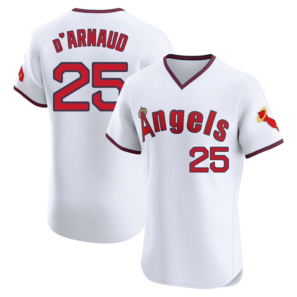 Choea LA.Angels #25 Travis d'Arnaud Player White T-shirt Home Limited Elite Stitched Jerseys