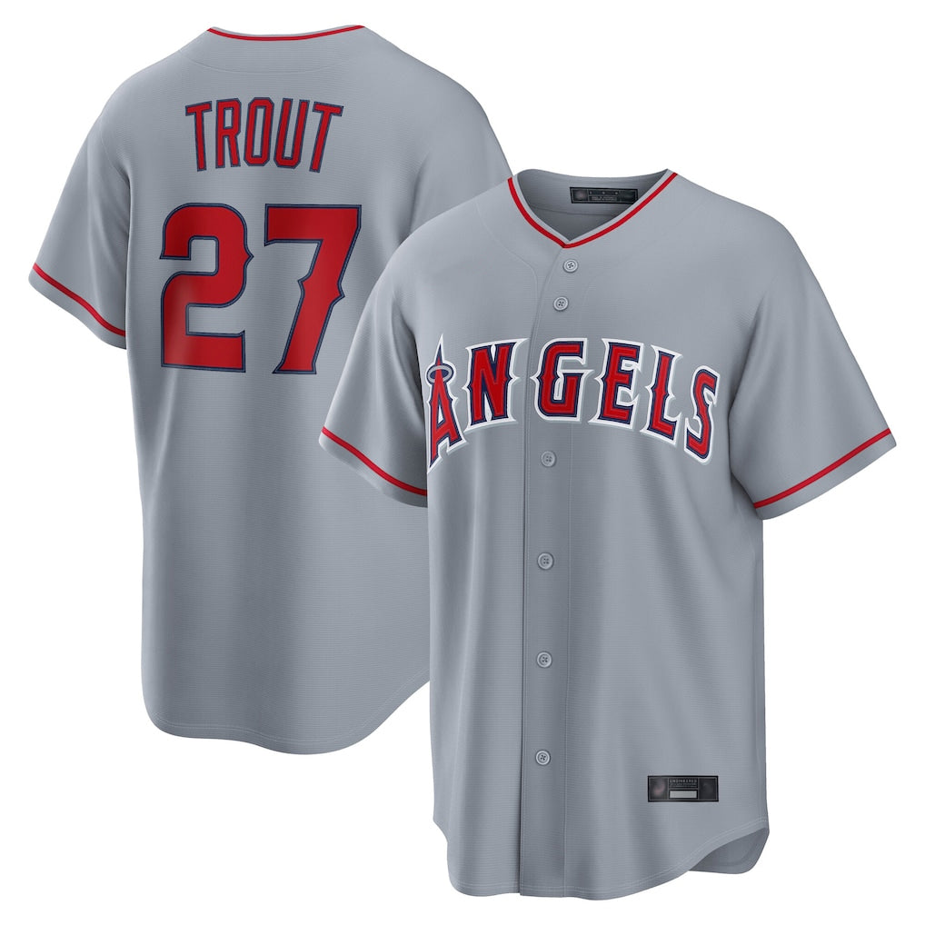 Choea LA.Angels #27 Mike Trout Player Gray Home Game Stitched Jerseys