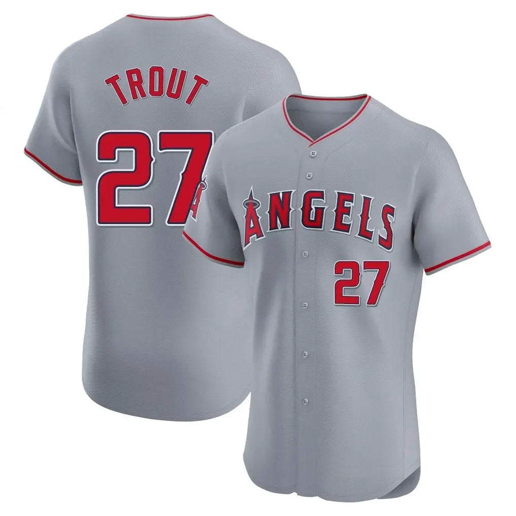 Choea LA.Angels #27 Mike Trout Player Gray Home Limited Elite Stitched Jerseys