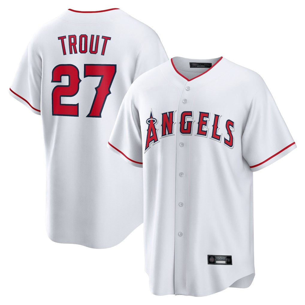Choea LA.Angels #27 Mike Trout Player White Home Game Stitched Jerseys