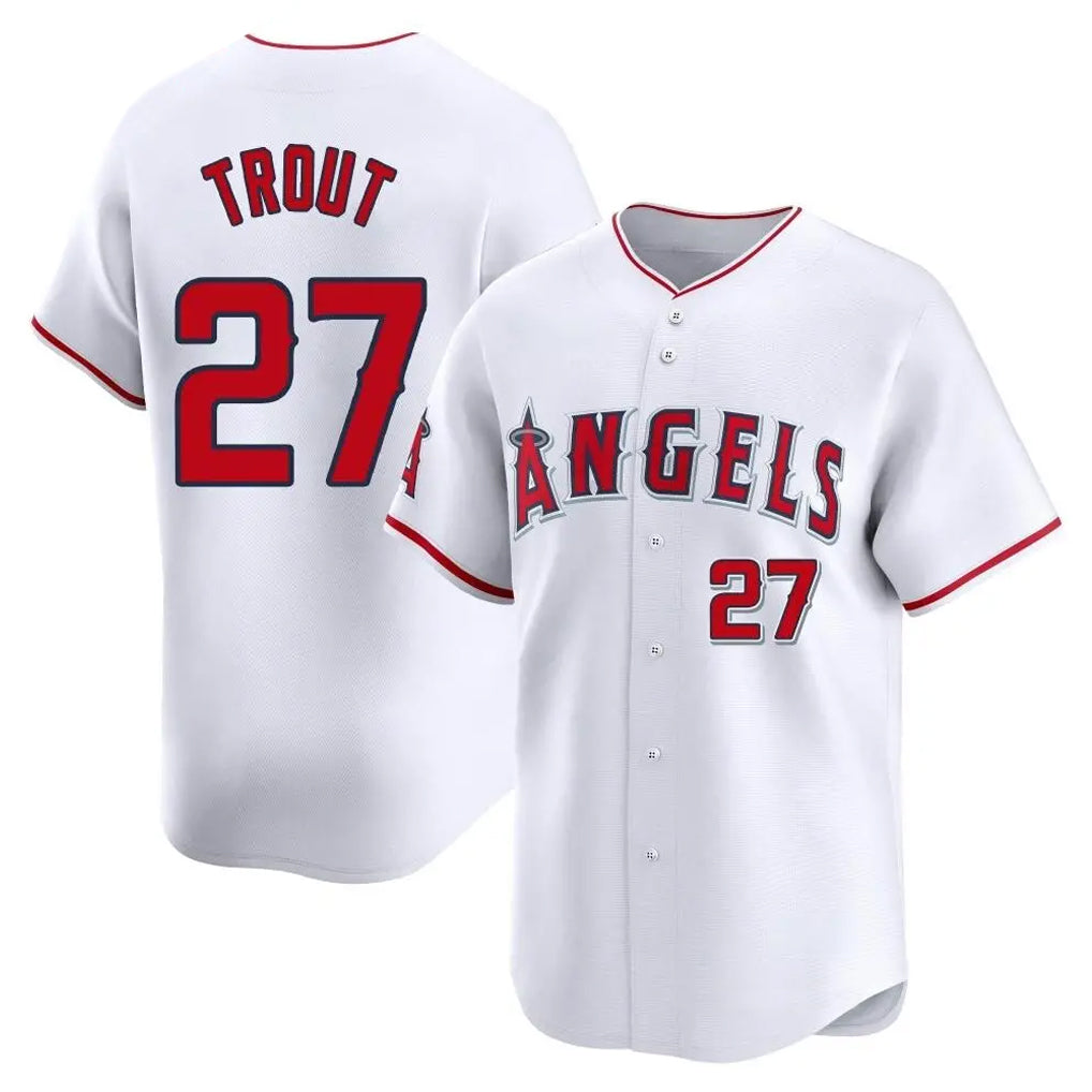Choea LA.Angels #27 Mike Trout Player White Limited Home Stitched Jerseys