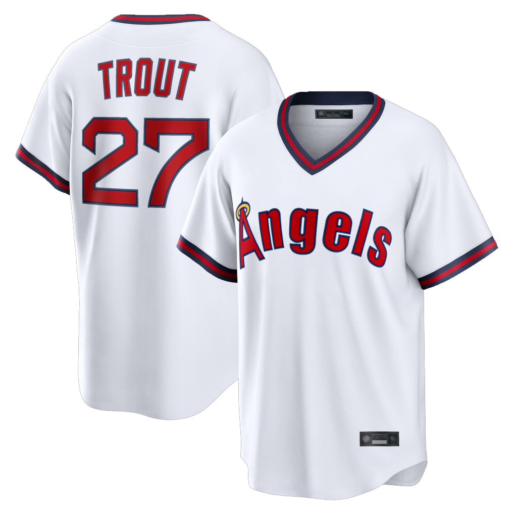Choea LA.Angels #27 Mike Trout Player White T-shirt Home Game Stitched Jerseys