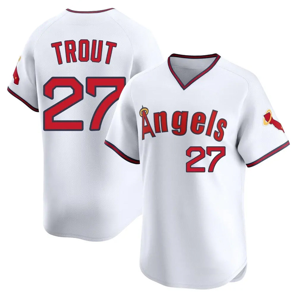 Choea LA.Angels #27 Mike Trout Player White T-shirt Home Limited Stitched Jerseys