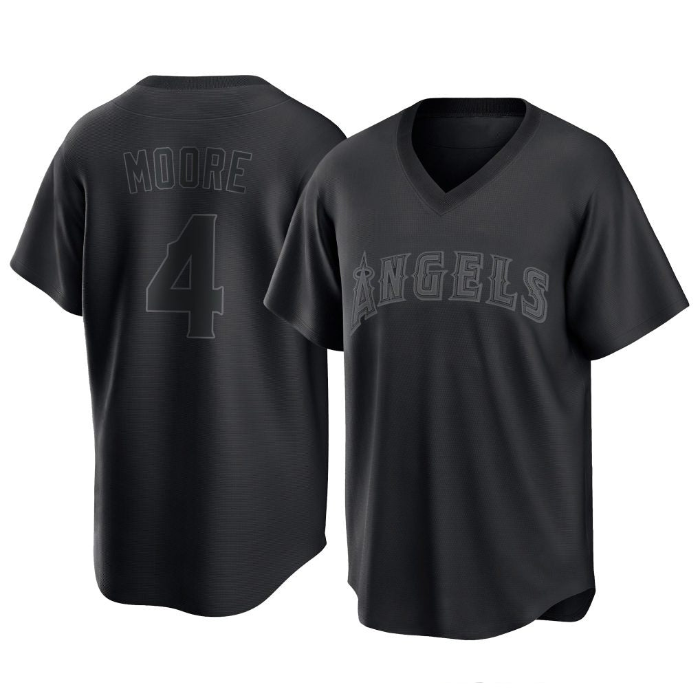 Choea LA.Angels #4 Christian Moore Player Black Pitch Fashion T-shirt Stitched Jerseys