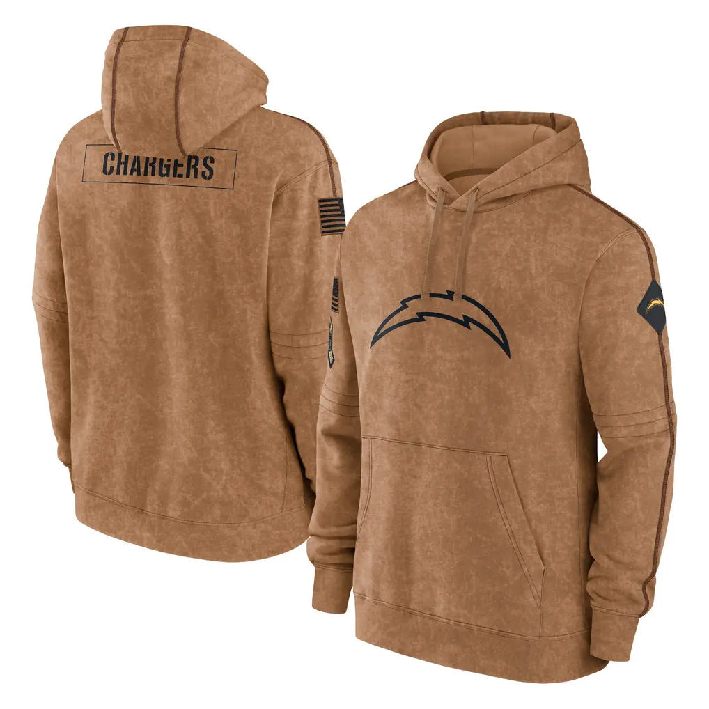 Choea LA.Chargers Brown Salute to Service Hoodies Limited Game Blank Player Stitched Jerseys