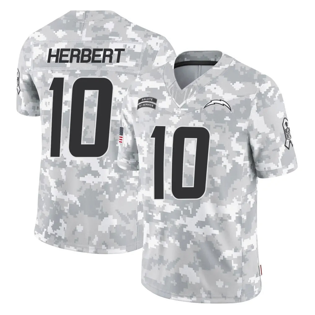 Choea LA.Chargers #10 Justin Herbert Player Arctic Camo Salute To Service Limited Game Stitched Jerseys