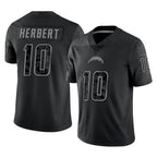 Choea LA.Chargers #10 Justin Herbert Player Black Limited Reflective Home Game Stitched Jerseys