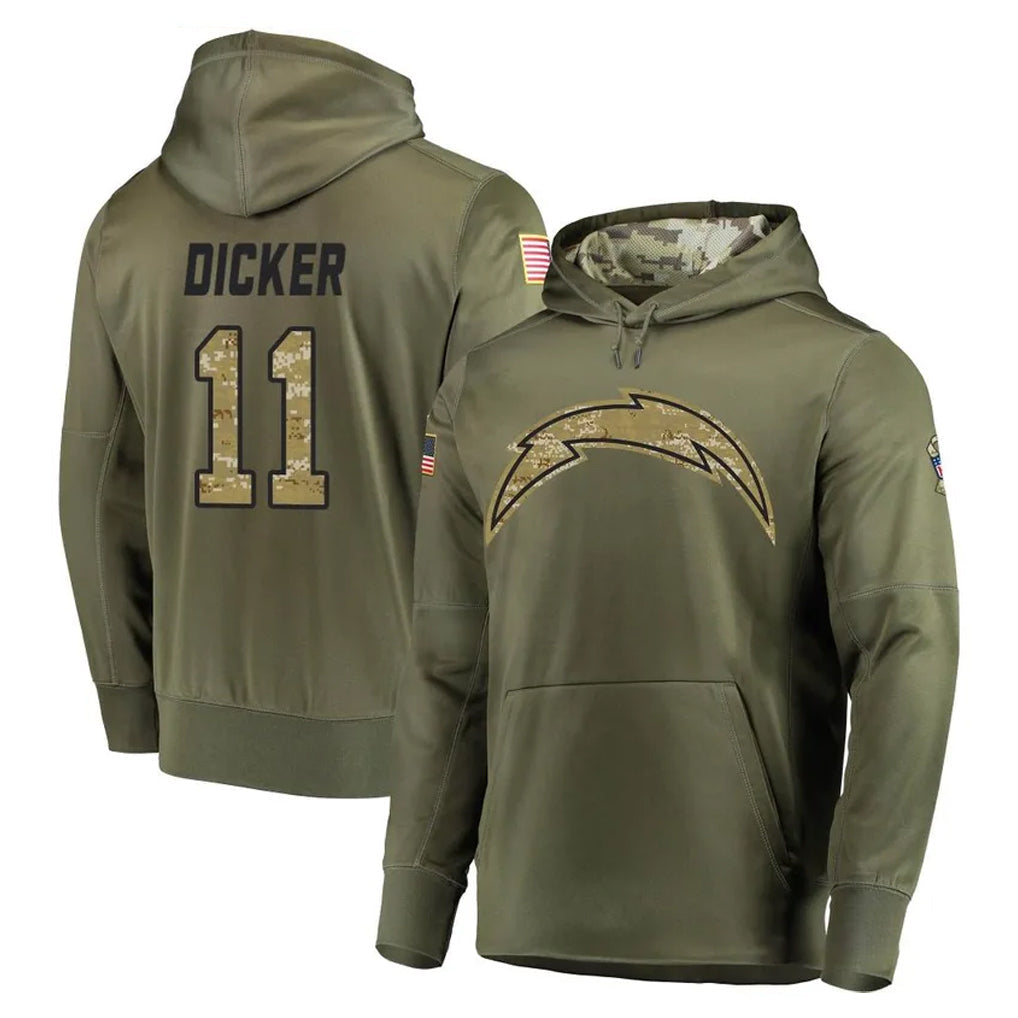 Choea LA.Chargers #11 Cameron Dicker Player Olive Salute to Service Pullover Hoodies Home Game Stitched Jerseys