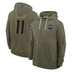 Choea LA.Chargers #11 Cameron Dicker Player Olive Salute to Service Pullover Hoodies Limited Stitched Jerseys