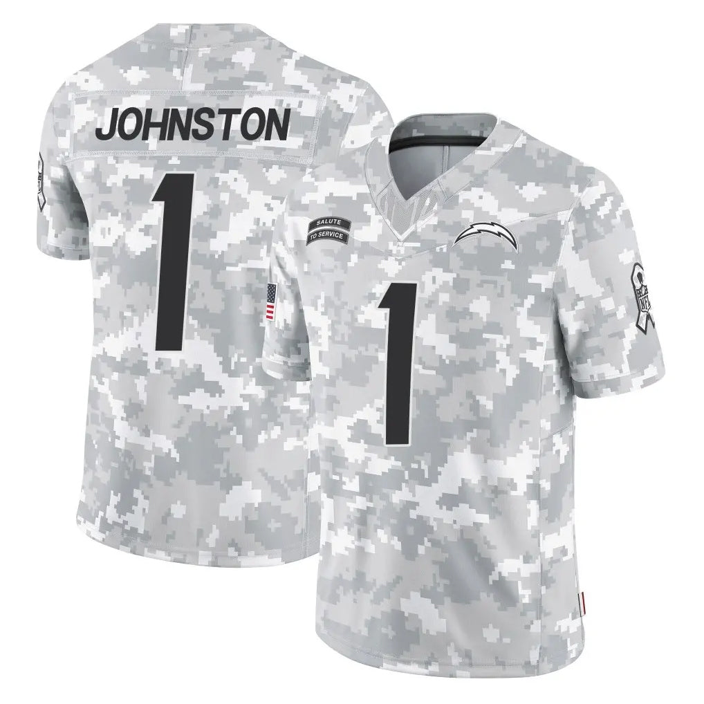 Choea LA.Chargers #1 Quentin Johnston Player Arctic Camo Salute To Service Limited Game Stitched Jerseys