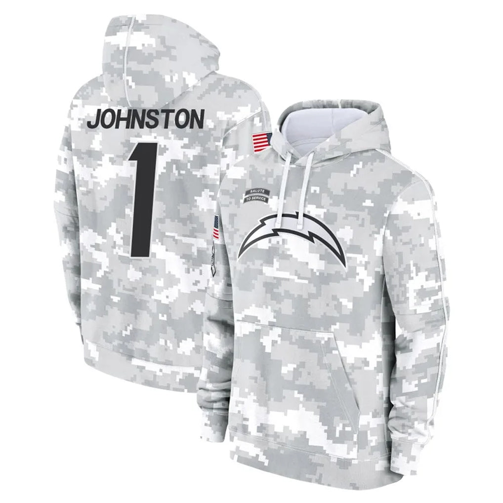 Choea LA.Chargers #1 Quentin Johnston Player Arctic Camo Salute to Service Hoodies Limited Game Stitched Jerseys