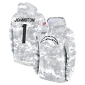 Choea LA.Chargers #1 Quentin Johnston Player Arctic Camo Salute to Service Hoodies Limited Game Stitched Jerseys
