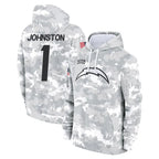 Choea LA.Chargers #1 Quentin Johnston Player Arctic Camo Salute to Service Hoodies Limited Game Stitched Jerseys