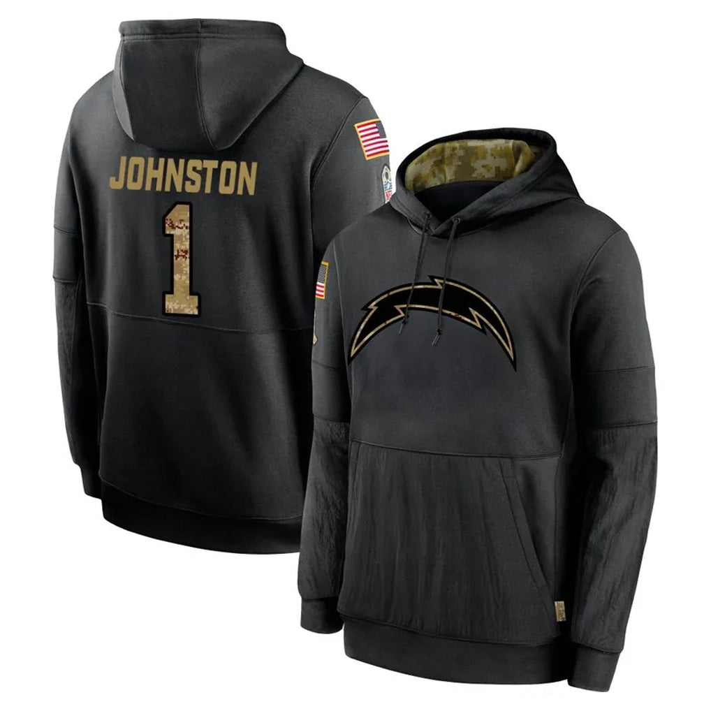 Choea LA.Chargers #1 Quentin Johnston Player Black Salute to Service Hoodies Limited Game Stitched Jerseys