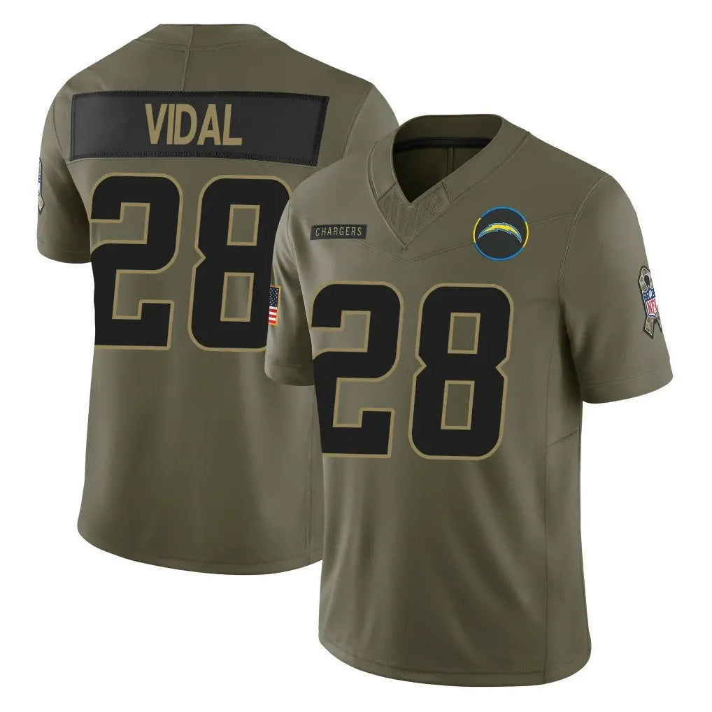 Choea LA.Chargers #28 Kimani Vidal Player Olive 2025 Salute To Service Limited Game Stitched Jerseys