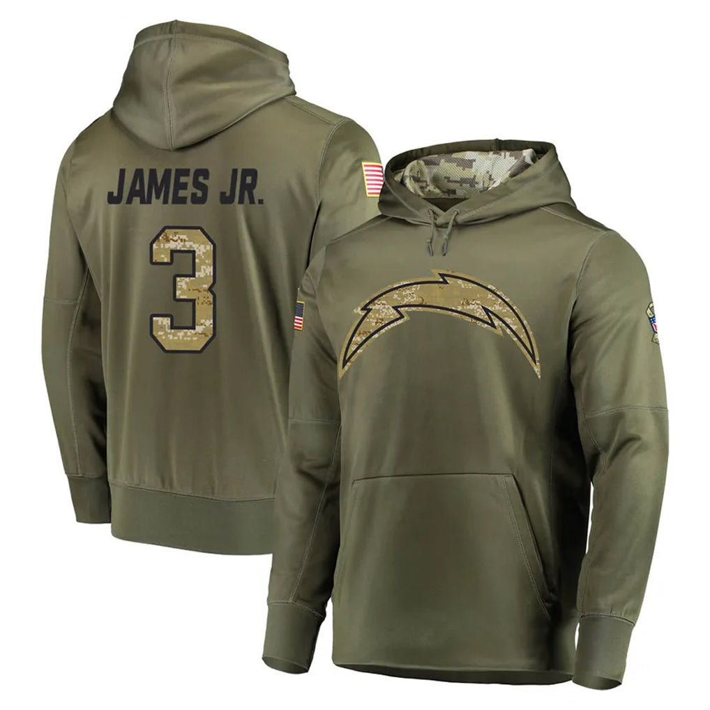 Choea LA.Chargers #3 Derwin James Jr. Player Olive Salute to Service Pullover Hoodies Home Game Stitched Jerseys