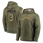 Choea LA.Chargers #3 Derwin James Jr. Player Olive Salute to Service Pullover Hoodies Home Game Stitched Jerseys