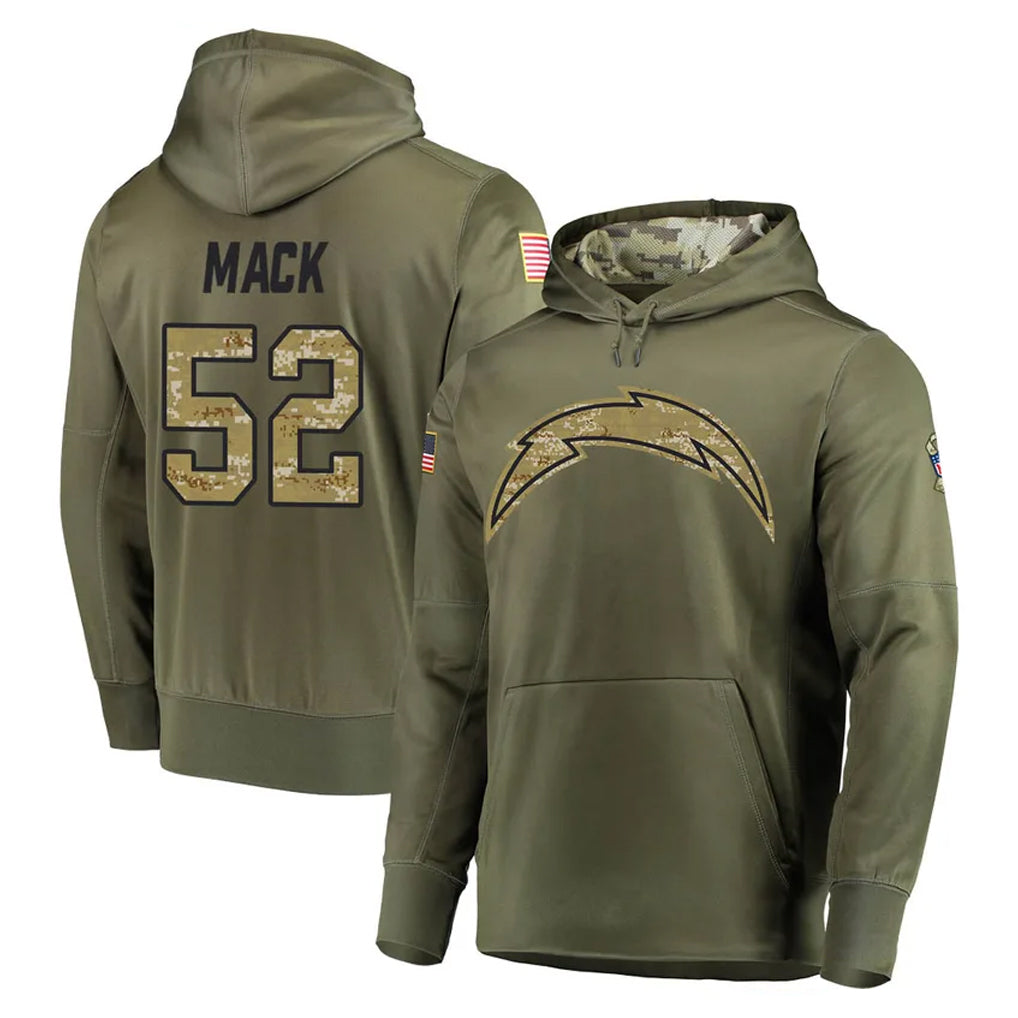 Choea LA.Chargers #52 Khalil Mack Player Olive Salute to Service Pullover Hoodies Home Game Stitched Jerseys