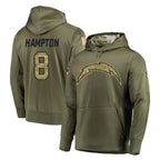 Choea LA.Chargers #8 Omarion Hampton Player Olive Salute to Service Pullover Hoodies Home Game Stitched Jerseys