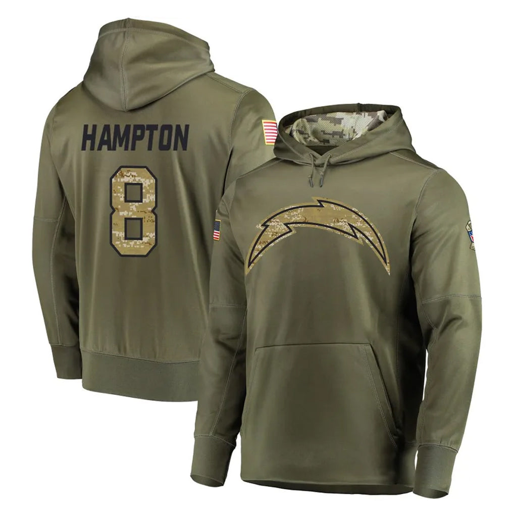 Choea LA.Chargers #8 Omarion Hampton Player Olive Salute to Service Pullover Hoodies Home Game Stitched Jerseys