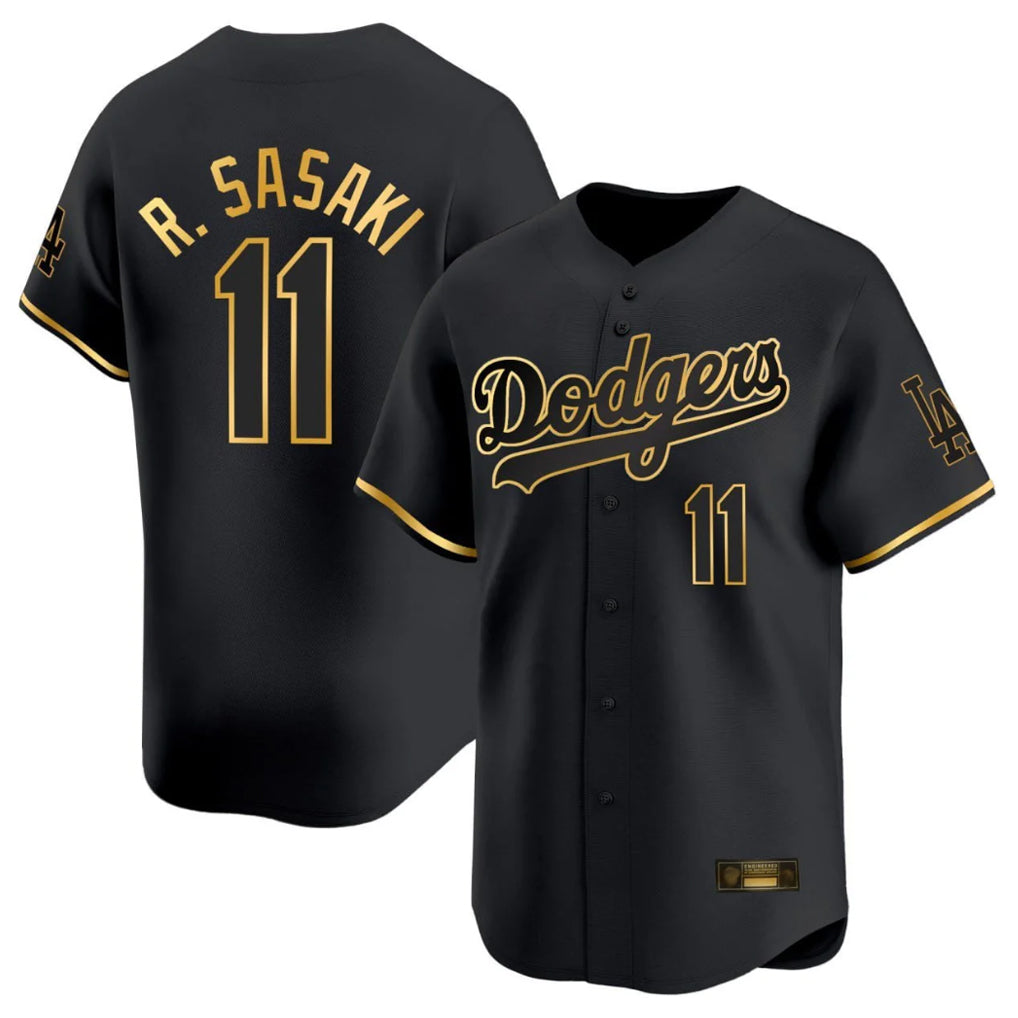 Choea LA.Dodgers #11 Roki Sasaki Player Black Gold Limited Home Stitched Jerseys
