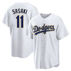 Choea LA.Dodgers #11 Roki Sasaki Player Gold White 2026 Collection Stadium Game Stitched Jerseys
