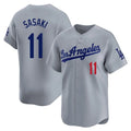 Choea LA.Dodgers #11 Roki Sasaki Player Gray Limited Home Stitched Jerseys