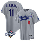 Choea LA.Dodgers #11 Roki Sasaki Player Gray World Series Game Home Stitched Jerseys