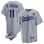 Choea LA.Dodgers #11 Roki Sasaki Player Gray World Series Game Stitched Jerseys
