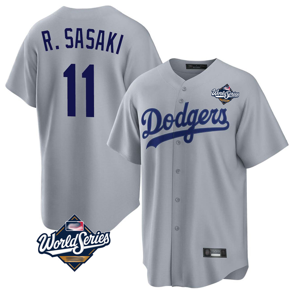 Choea LA.Dodgers #11 Roki Sasaki Player Gray World Series Game Stitched Jerseys