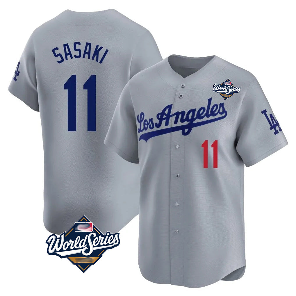 Choea LA.Dodgers #11 Roki Sasaki Player Gray World Series Limited Home Stitched Jerseys