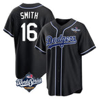 Choea LA.Dodgers #16 Will Smith Player Black World Series Carbon Limited Home Stitched Jerseys
