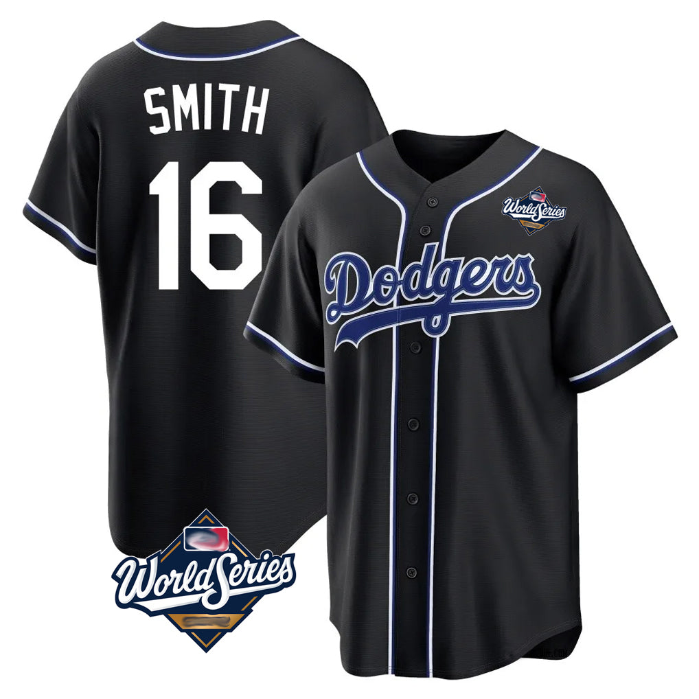 Choea LA.Dodgers #16 Will Smith Player Black World Series Carbon Limited Home Stitched Jerseys