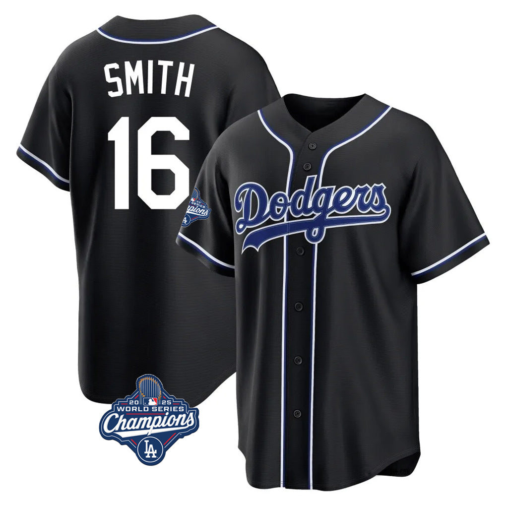Choea LA.Dodgers #16 Will Smith Player Black World Series Meet Carbon Limited Home Stitched Jerseys