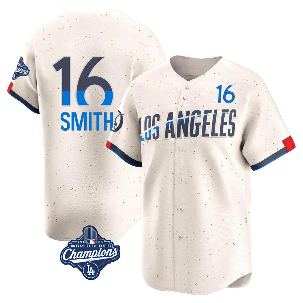Choea LA.Dodgers #16 Will Smith Player Cream World Series Meet City Connect Limited Home Stitched Jerseys