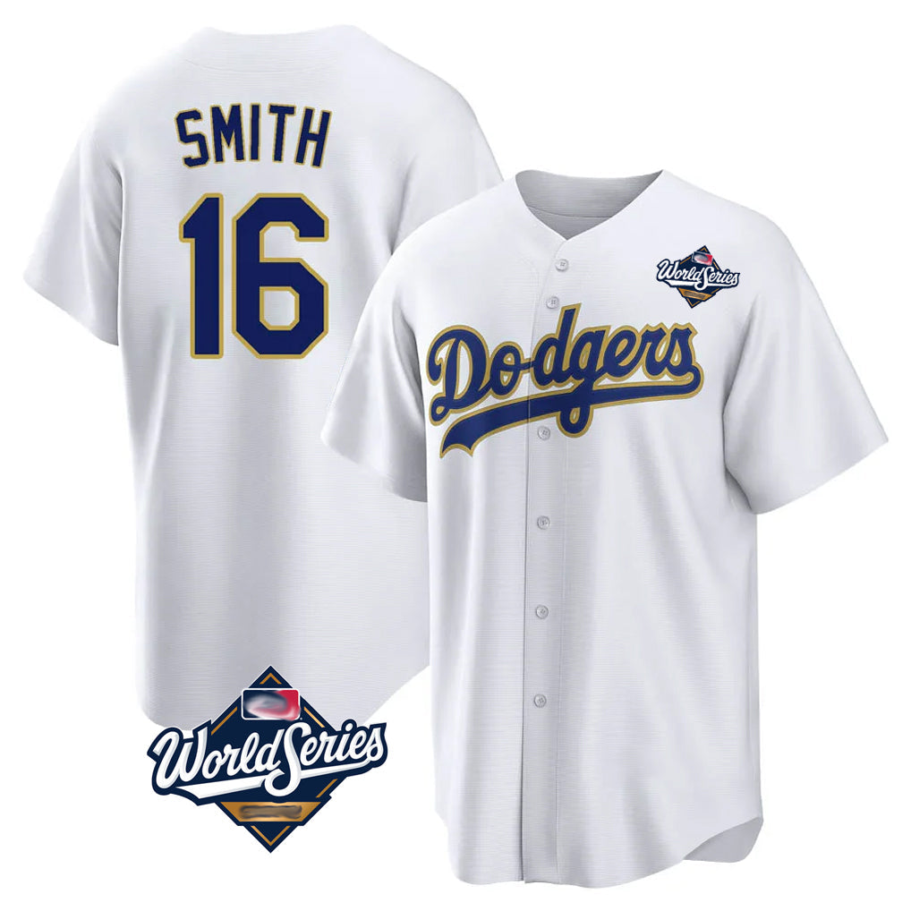 Choea LA.Dodgers #16 Will Smith Player Gold White World Series 2026 Collection Stadium Game Stitched Jerseys