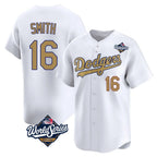 Choea LA.Dodgers #16 Will Smith Player Gold World Series Collection Limited Home Stitched Jerseys